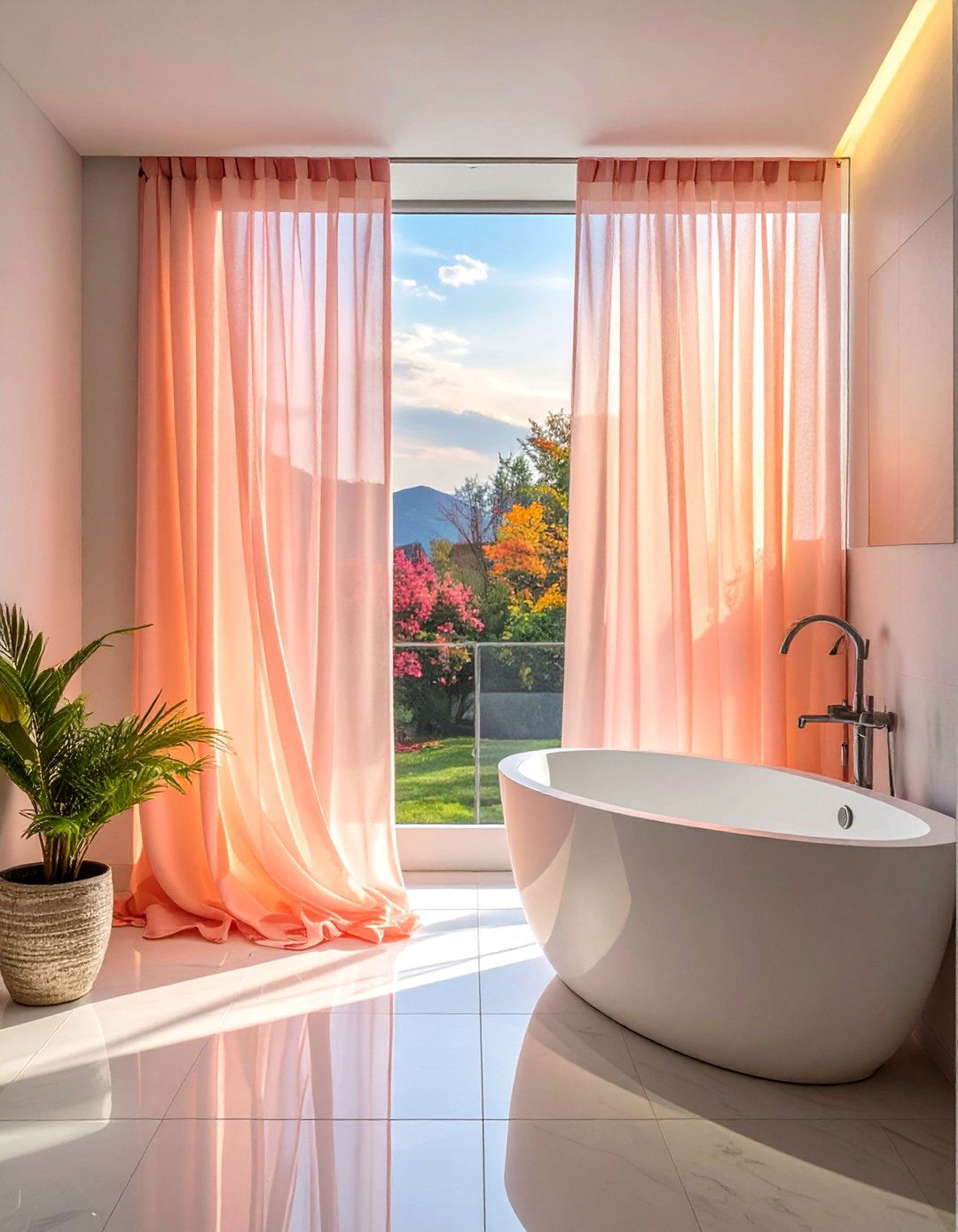 Sheer Curtain Panels - 30 Bathroom Window Treatment Ideas for Privacy