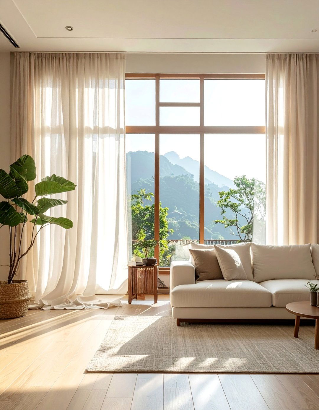 Sheer Curtains for Diffused Natural Light - 25 Asian Living Room Ideas for a Zen-Inspired Space