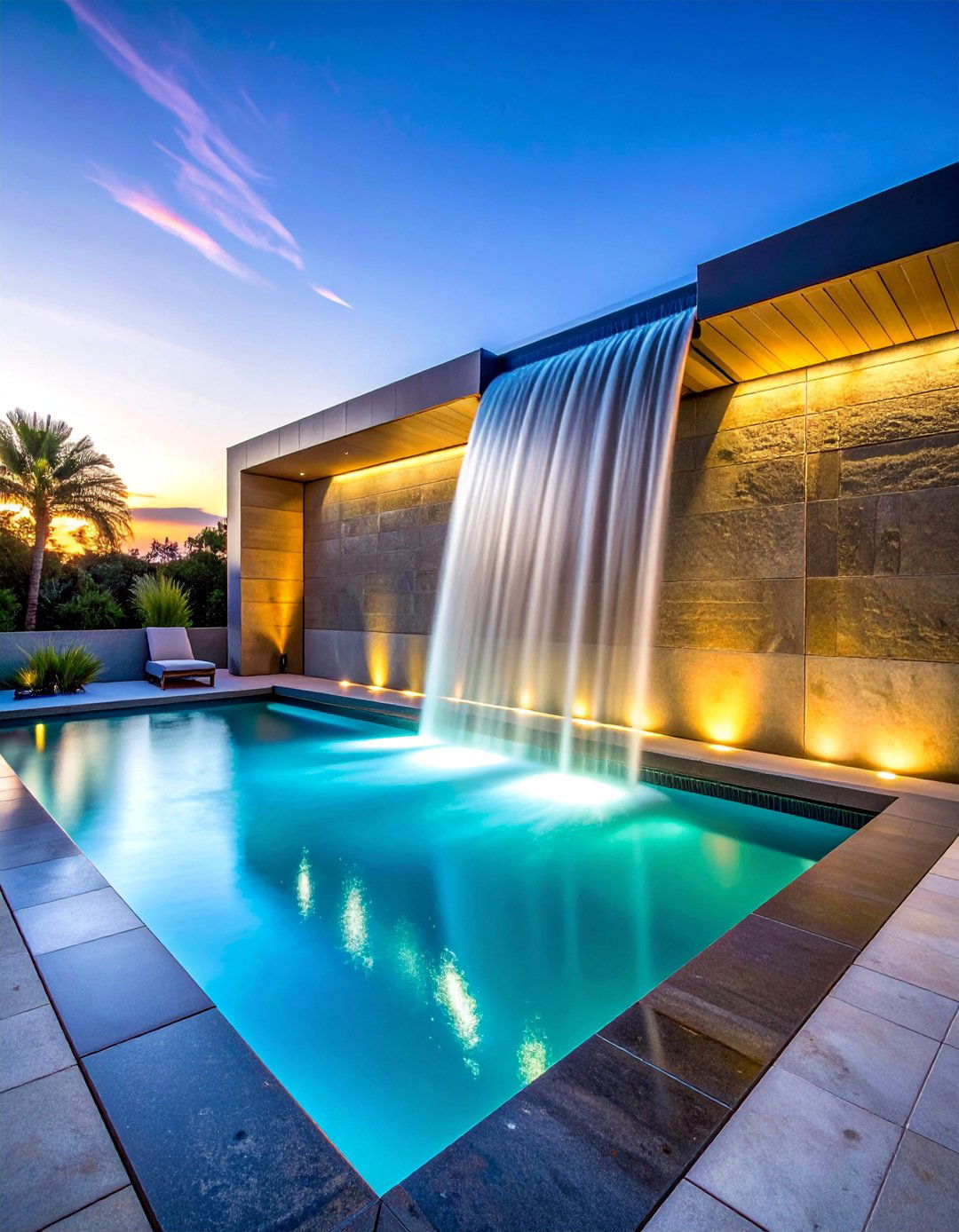 Sheer Descent Waterfalls - 15 Pool Fountain Ideas for a Luxurious Backyard Oasis