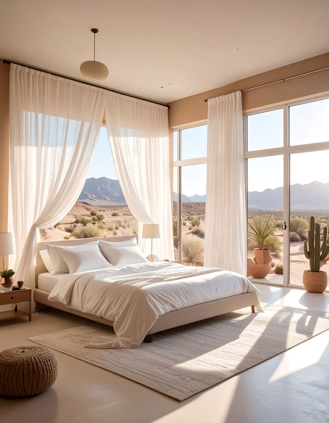 Sheer Flowing Curtains for Diffused Light - 20 Desert-Themed Room Ideas for a Unique Aesthetic