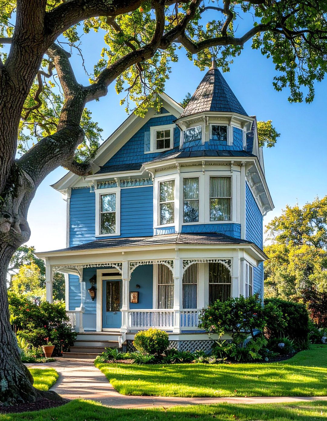 Sky Blue Victorian House with Cloud White Trim - 15 Blue Victorian House Colors for Timeless Charm