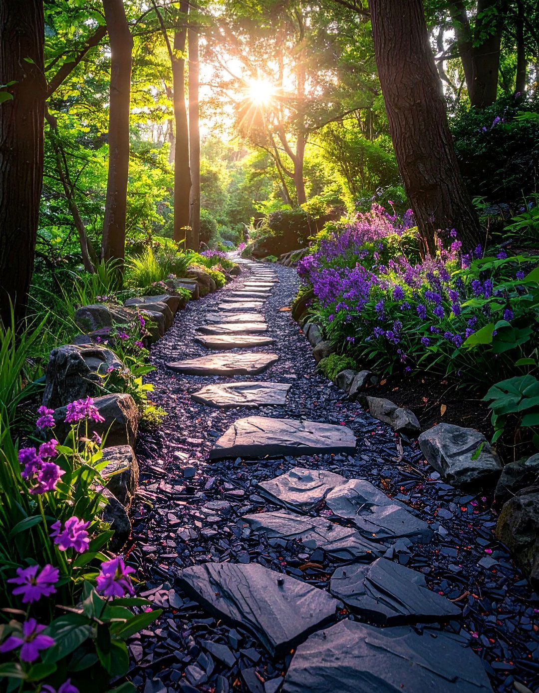 Slate Chip Textured Trail - 20 Woodland Garden Path Ideas for a Natural and Serene Look
