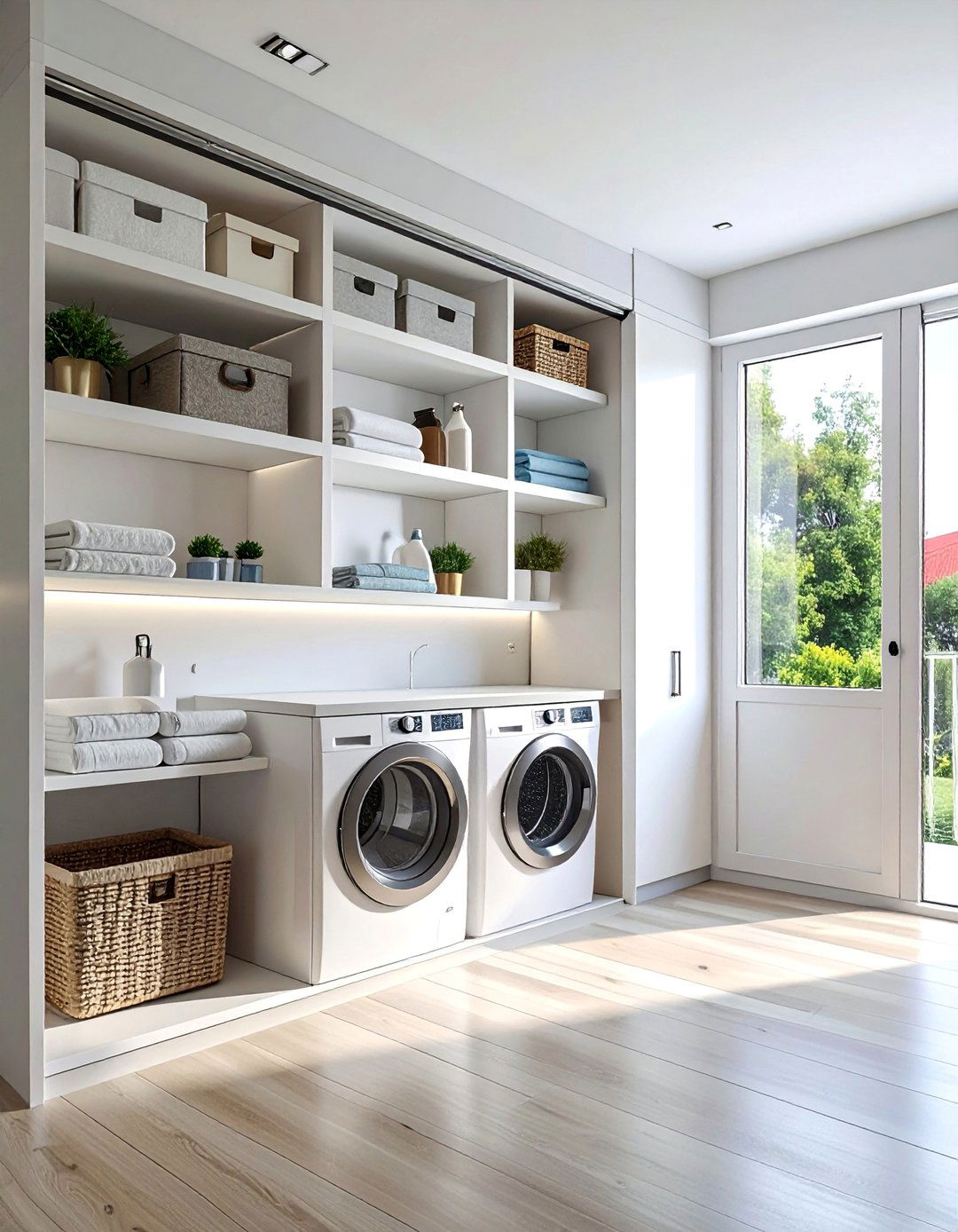 Sliding Door Storage Cabinet - 15 Smart Small Laundry Room Ideas with Top Load Washer