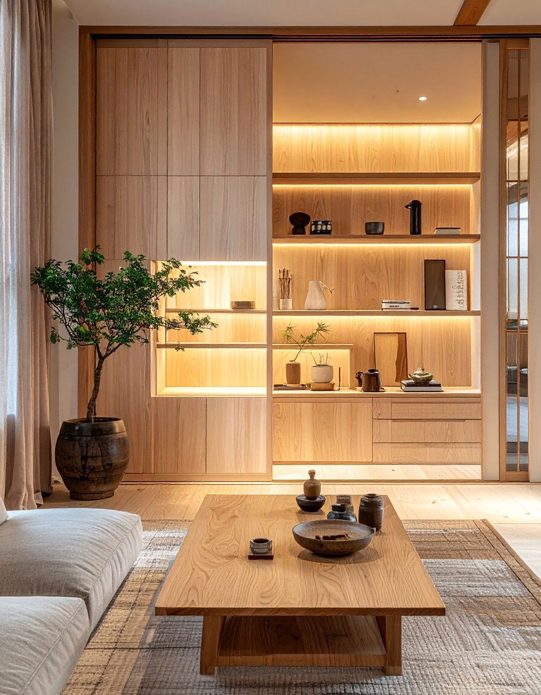 Sliding Fusuma Door Storage Solutions - 25 Japanese Style Living Room Ideas for Zen Vibes