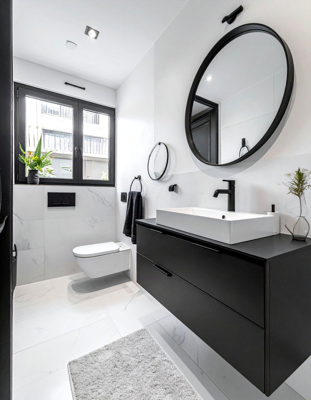 Small Bathroom Using Sleek Black Fixtures - 15 Bathroom With Black Fixtures for a Bold Statement