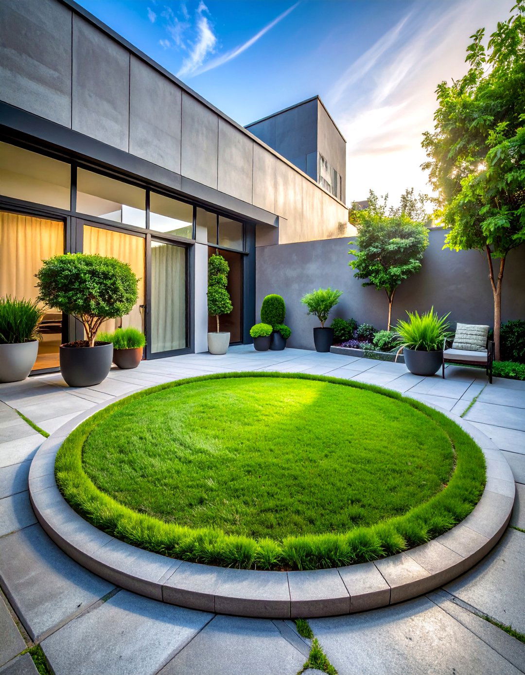 Small Circular Lawn for Urban Courtyards - 20 Circular Lawn Garden Designs for Unique Spaces