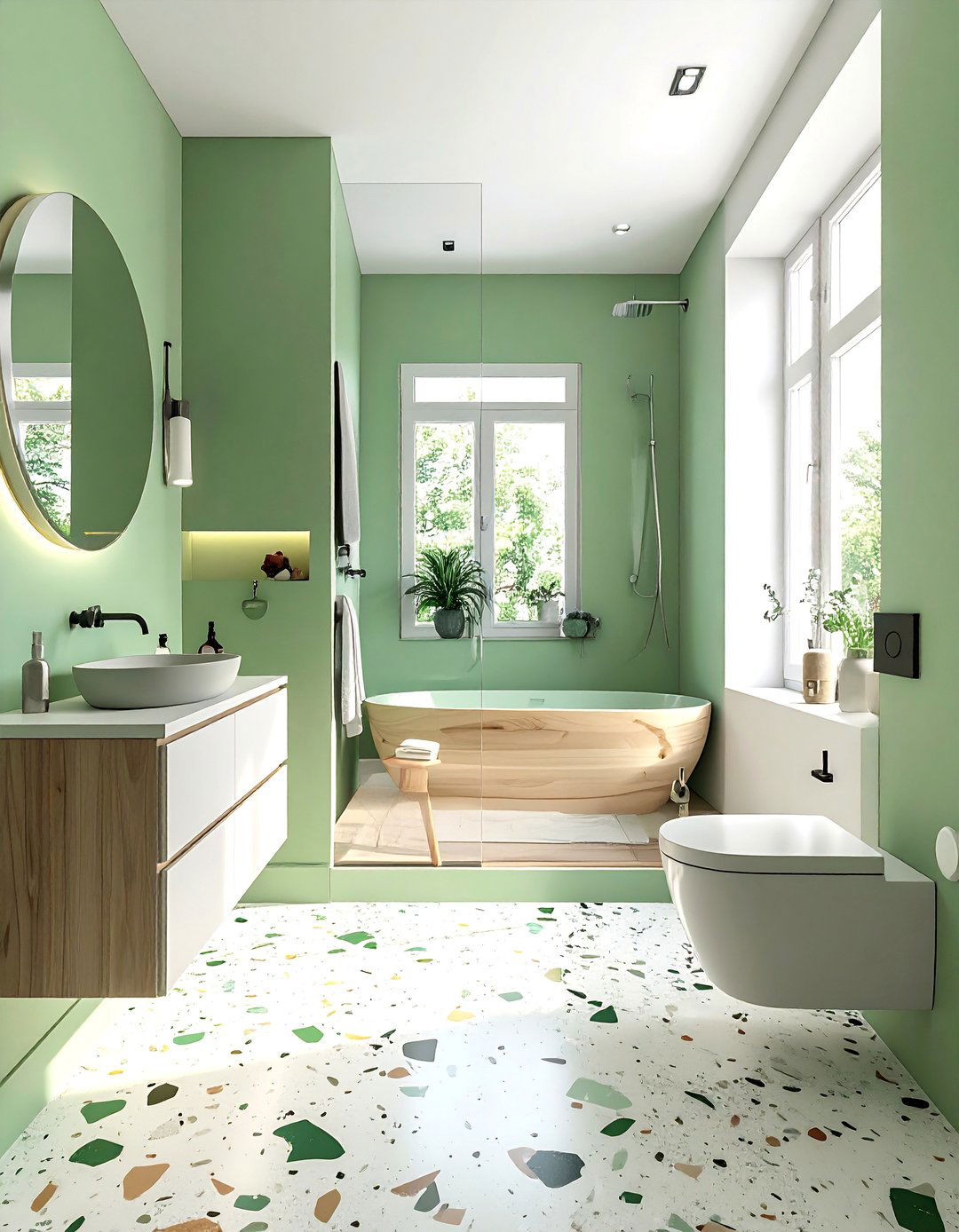 Small Green Bathroom and Terrazzo Combination - 20 Small Green Bathroom Ideas for a Fresh Look