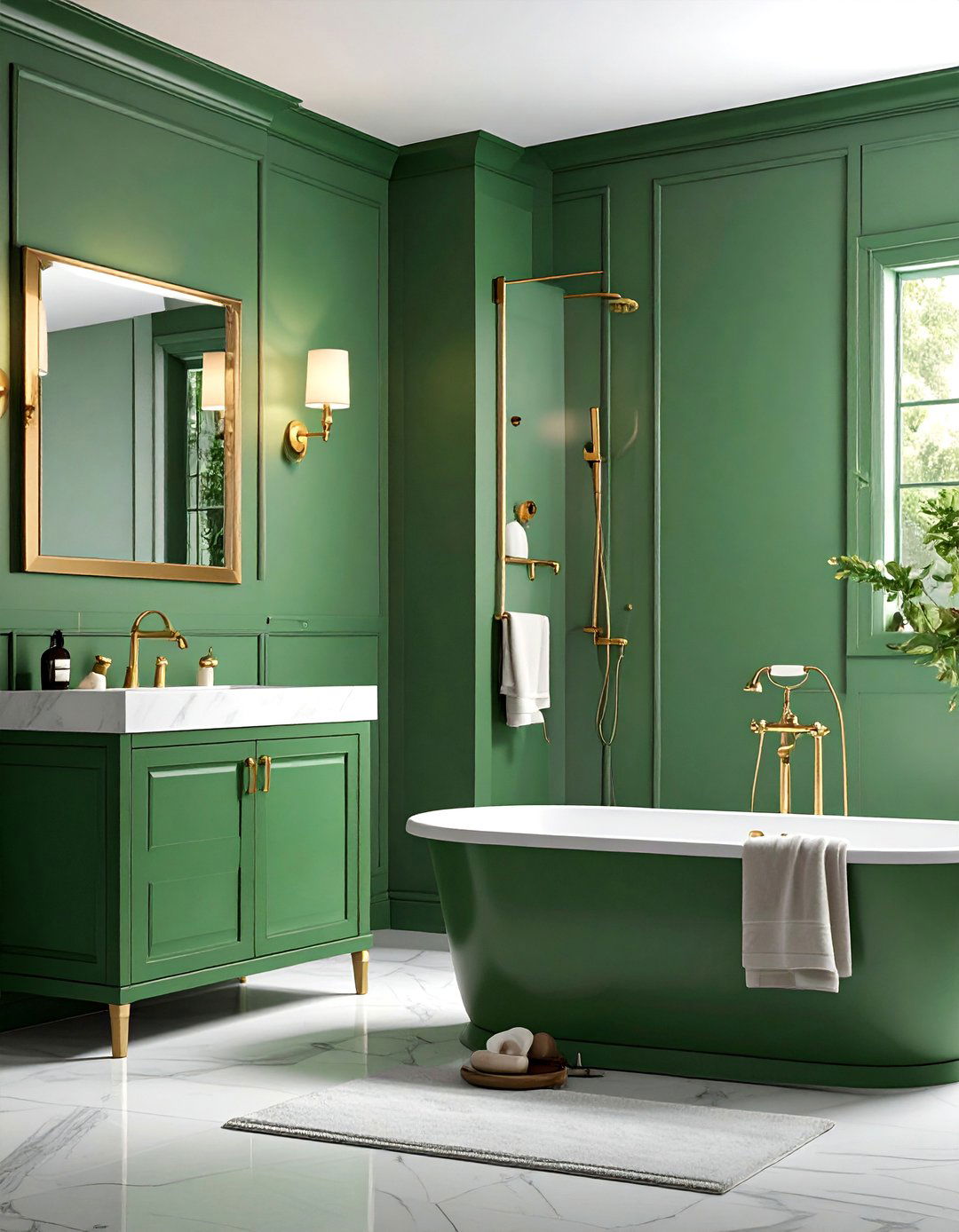 Small Green Bathroom with Brass Fixtures - 20 Small Green Bathroom Ideas for a Fresh Look