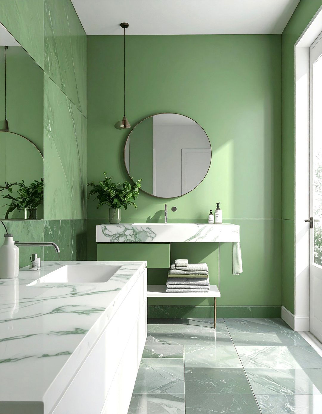 Small Green Bathroom with Natural Stone - 20 Small Green Bathroom Ideas for a Fresh Look