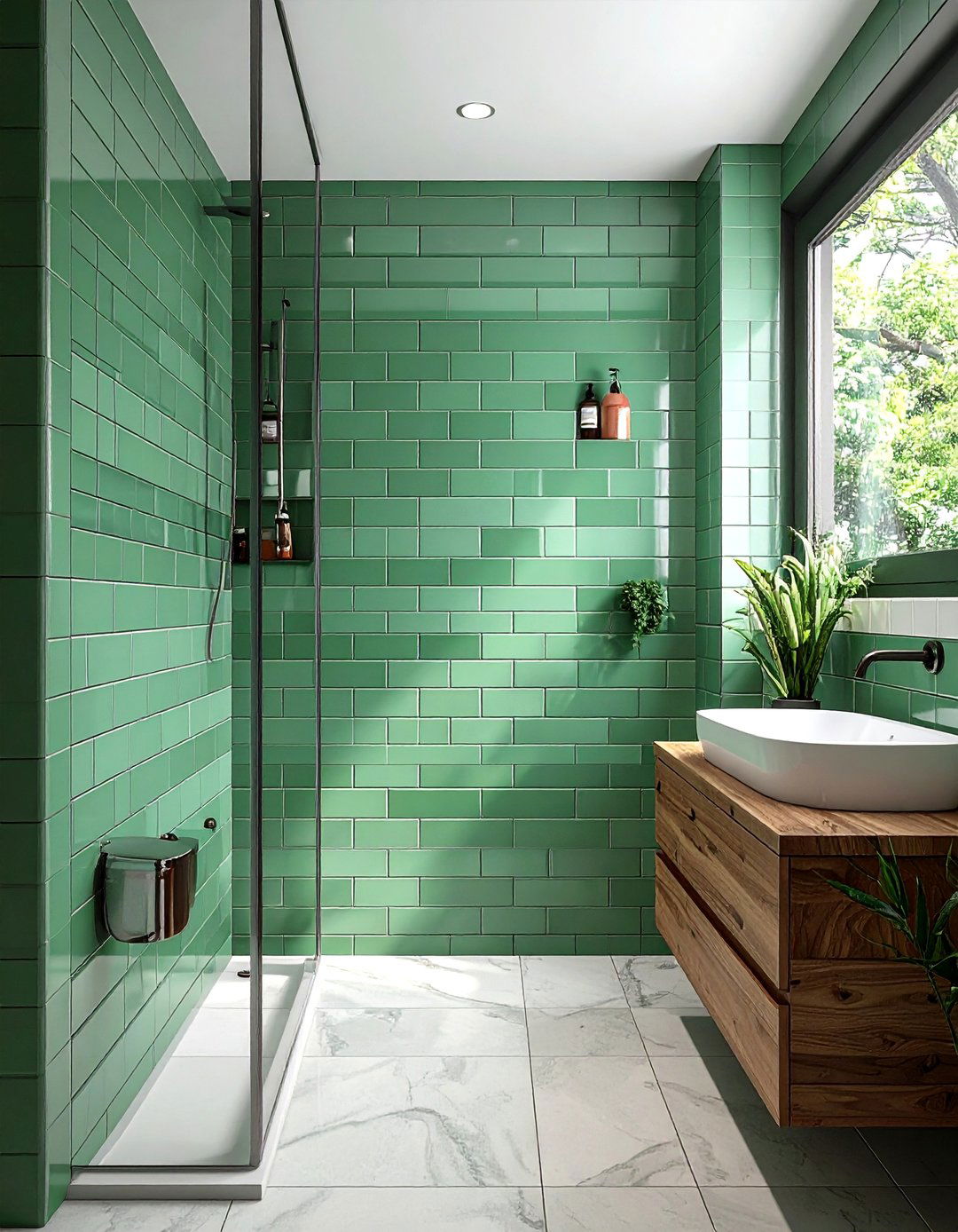Small Green Bathroom with Subway Tiles - 20 Small Green Bathroom Ideas for a Fresh Look