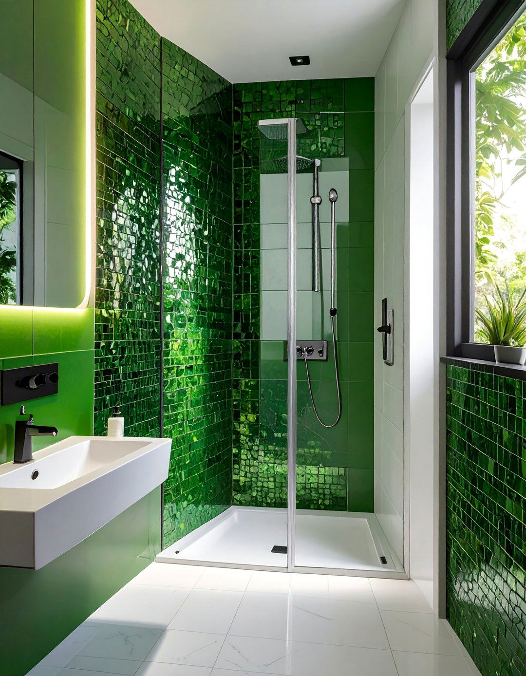 Small Green Bathroom with a Mosaic Tile Niche - 20 Small Green Bathroom Ideas for a Fresh Look