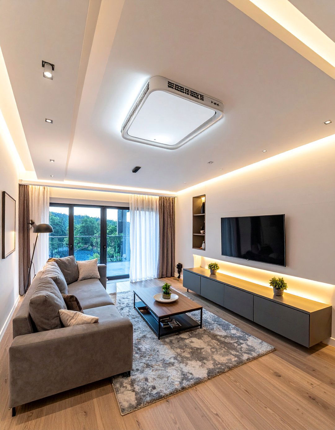 Smart Technology Integration - 25 High Ceiling Living Room Ideas to Maximize Your Space