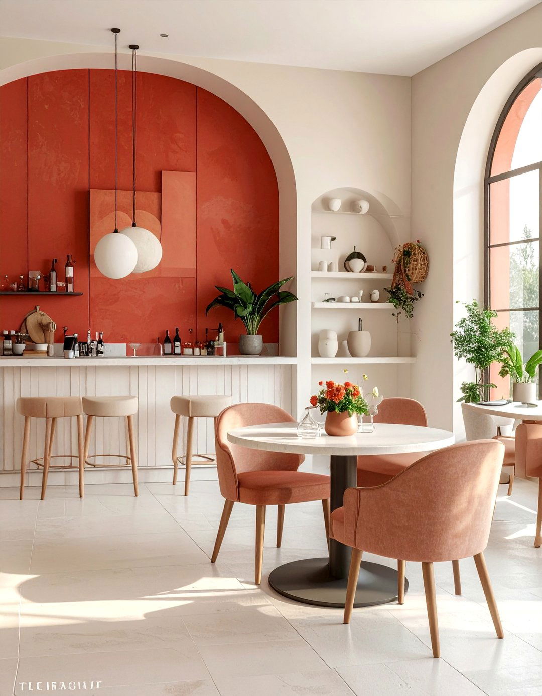 Soft Neutral Color Palette with Bold Accents - 20 Italian Restaurant Decor Ideas for an Authentic Ambiance