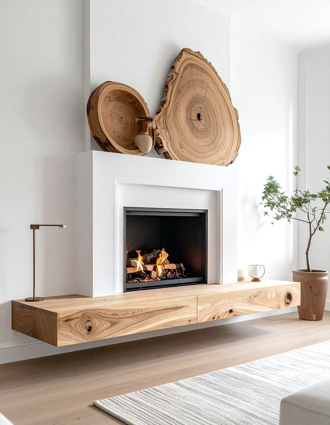 Solid Ash Floating Mantels - 20 Wood Fireplace Mantel Ideas for a Cozy and Rustic Ambiance