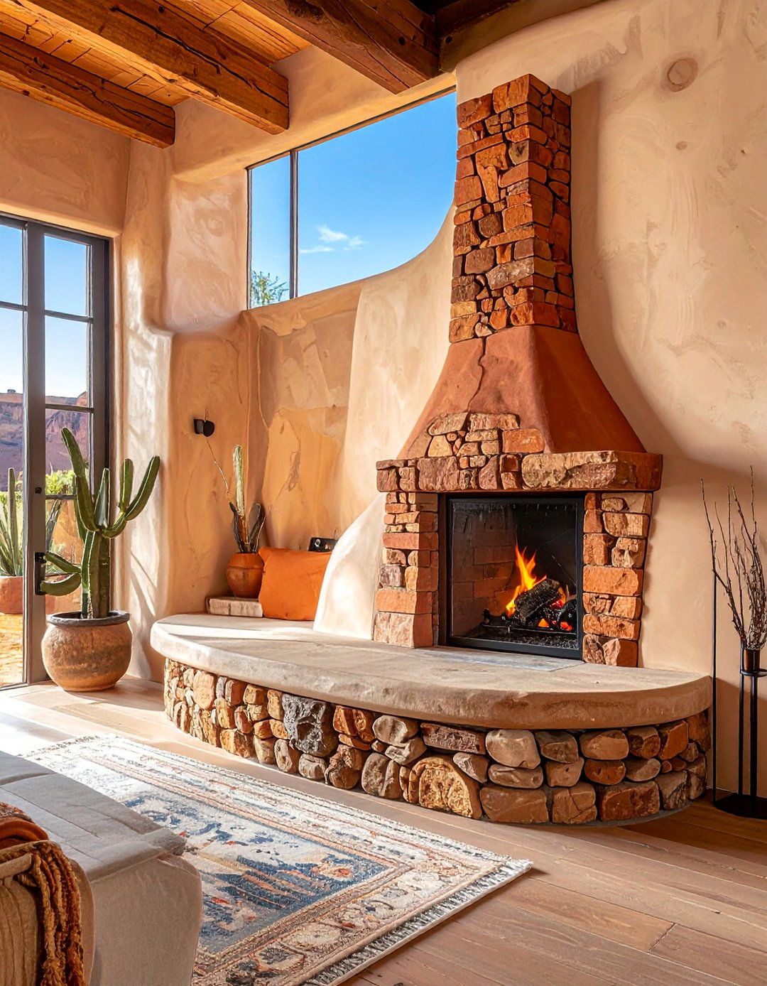 Southwestern Style Stacked Stone Fireplace - 25 Stunning Stacked Stone Fireplace Design Ideas