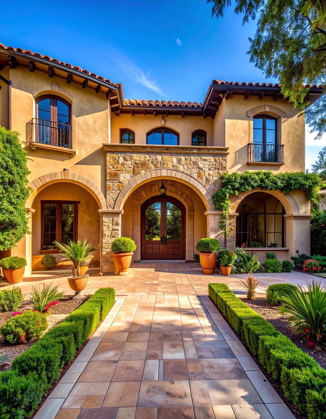 Spanish Style Home with Cantera Stone Trim - 40 Spanish Style Home Exterior Ideas for Timeless Charm