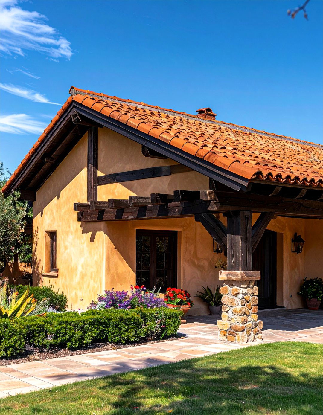 Spanish Style Home with Dark Wooden Beams and Rafters - 40 Spanish Style Home Exterior Ideas for Timeless Charm