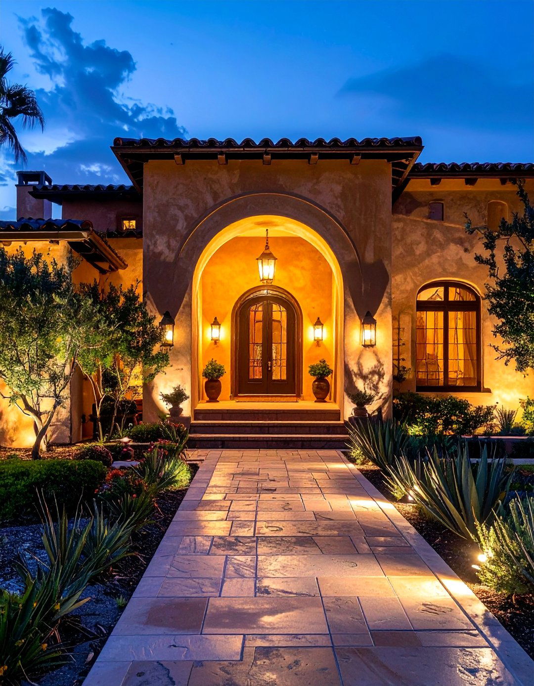 Spanish Style Home with Landscape Lighting - 40 Spanish Style Home Exterior Ideas for Timeless Charm