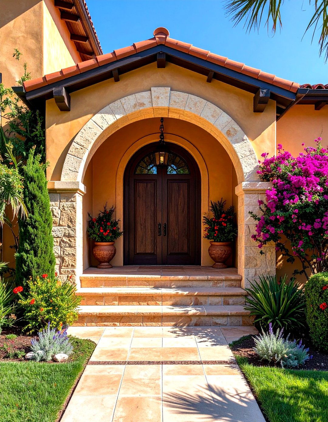 Spanish Style Home with Prominent Arched Entryways - 40 Spanish Style Home Exterior Ideas for Timeless Charm