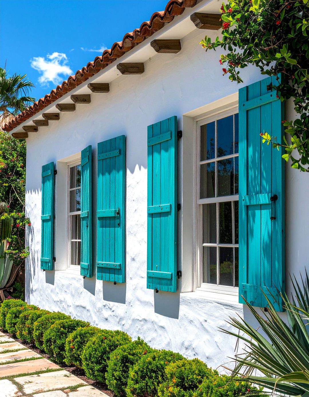 Spanish Style Home with Rustic Wooden Shutters - 40 Spanish Style Home Exterior Ideas for Timeless Charm