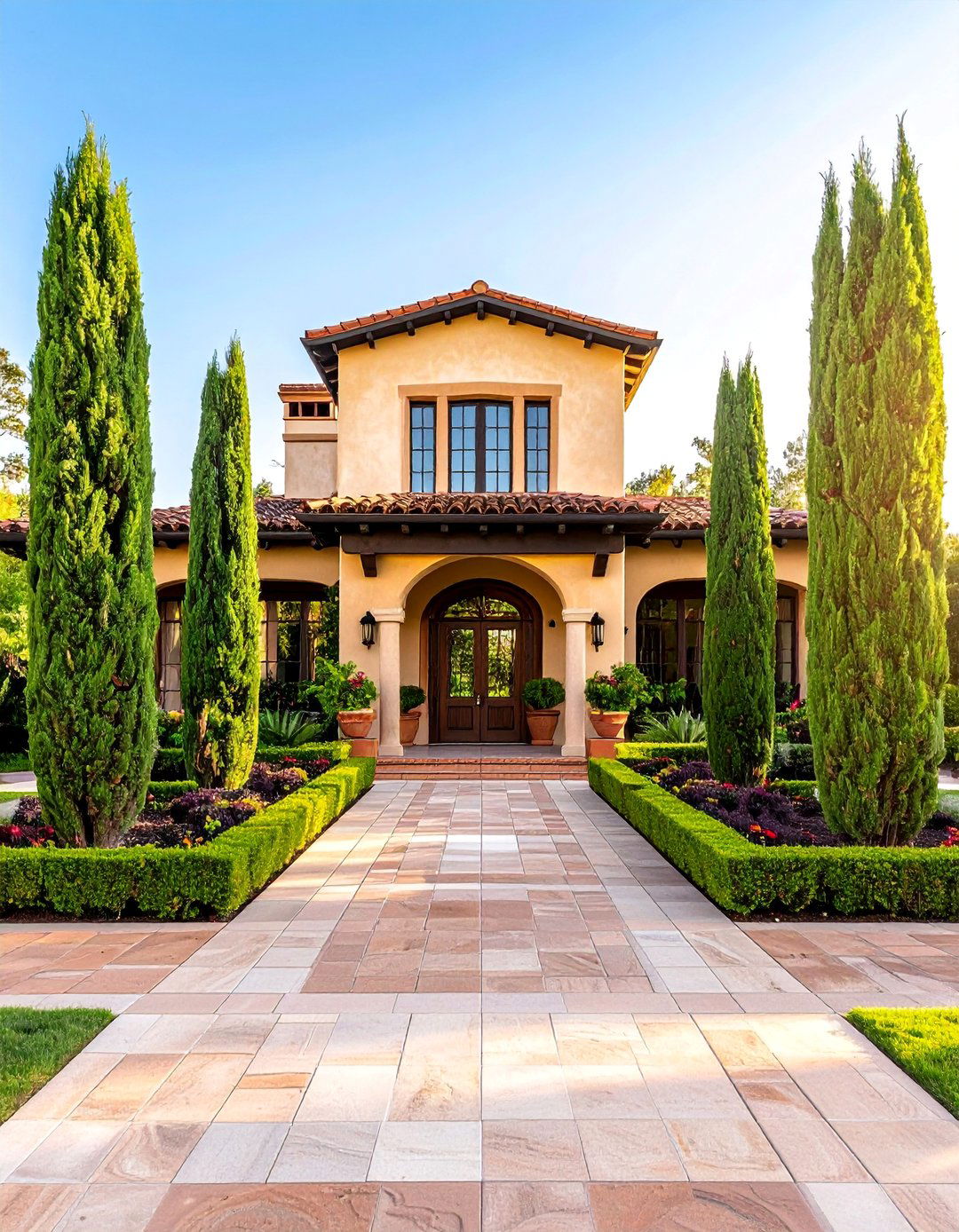 Spanish Style Home with Symmetrical Landscaping - 40 Spanish Style Home Exterior Ideas for Timeless Charm