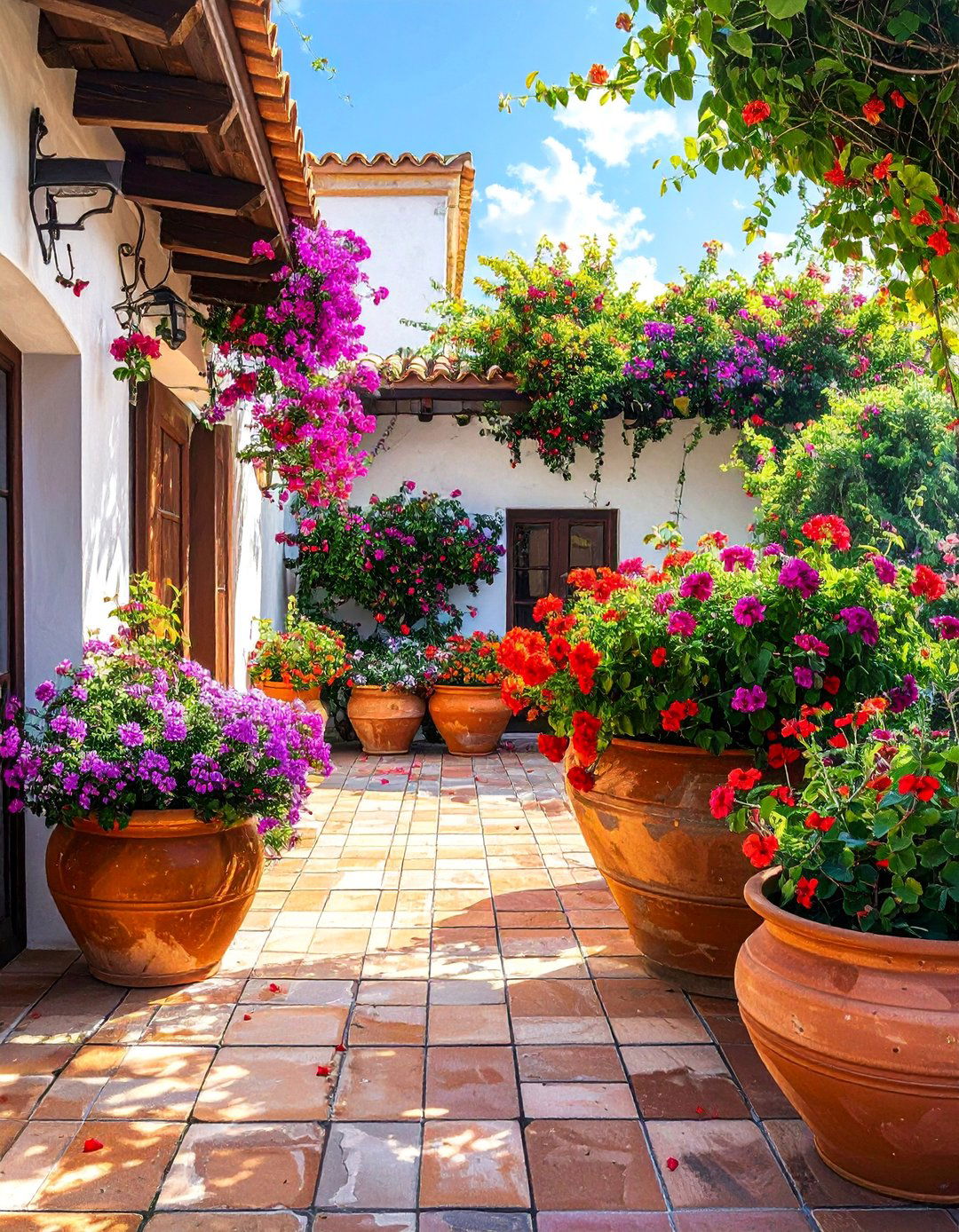 Spanish Style Home with Terracotta Potted Plants - 40 Spanish Style Home Exterior Ideas for Timeless Charm