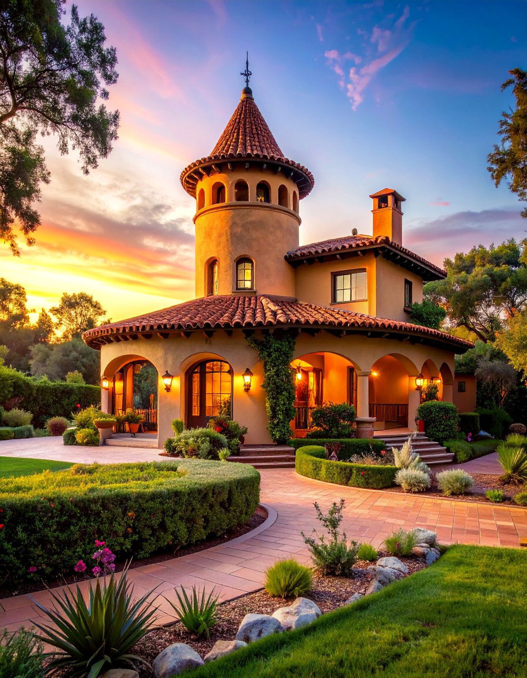 Spanish Style Home with a Circular Tower or Turret - 40 Spanish Style Home Exterior Ideas for Timeless Charm