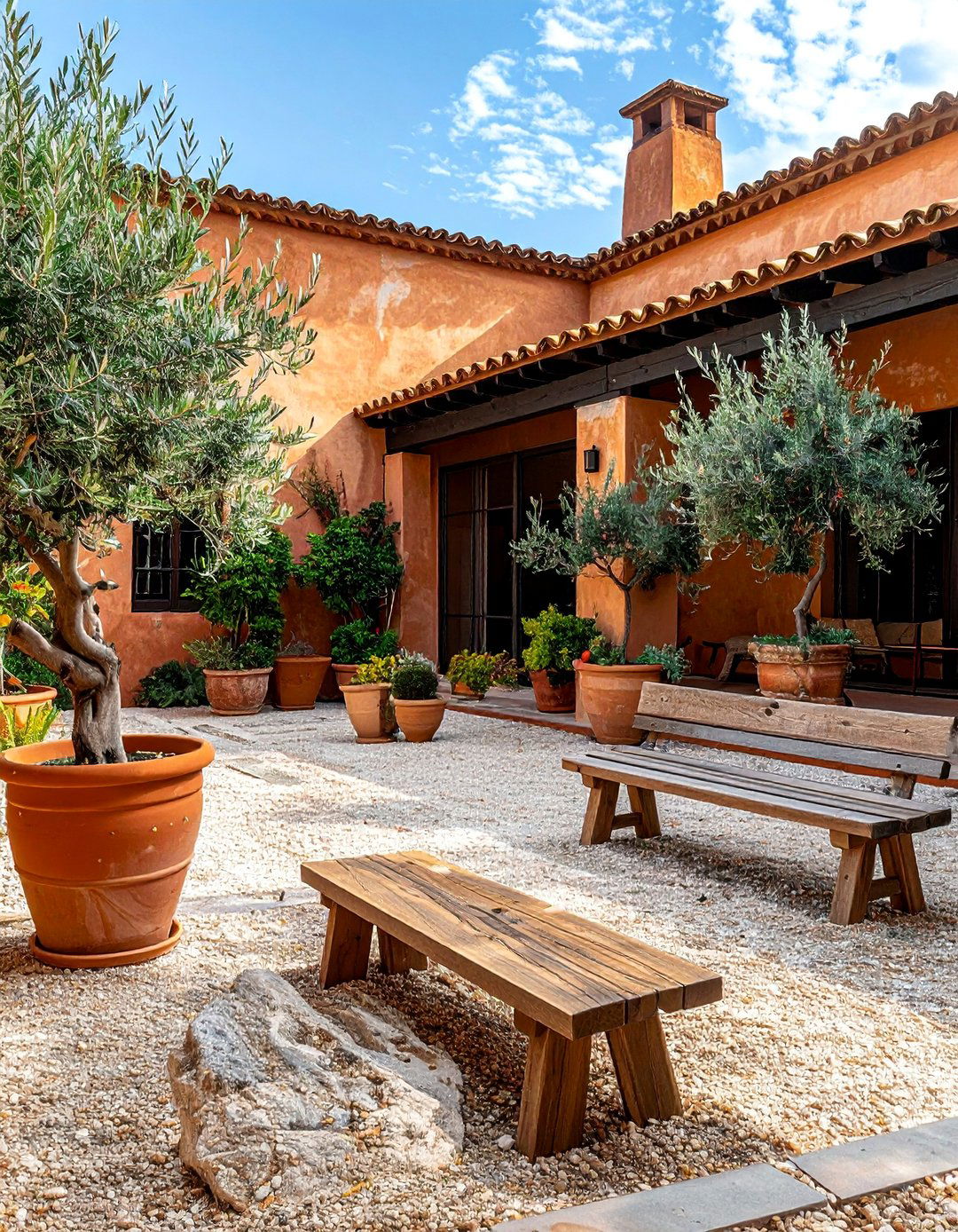Spanish Style Home with a Gravel Courtyard - 40 Spanish Style Home Exterior Ideas for Timeless Charm