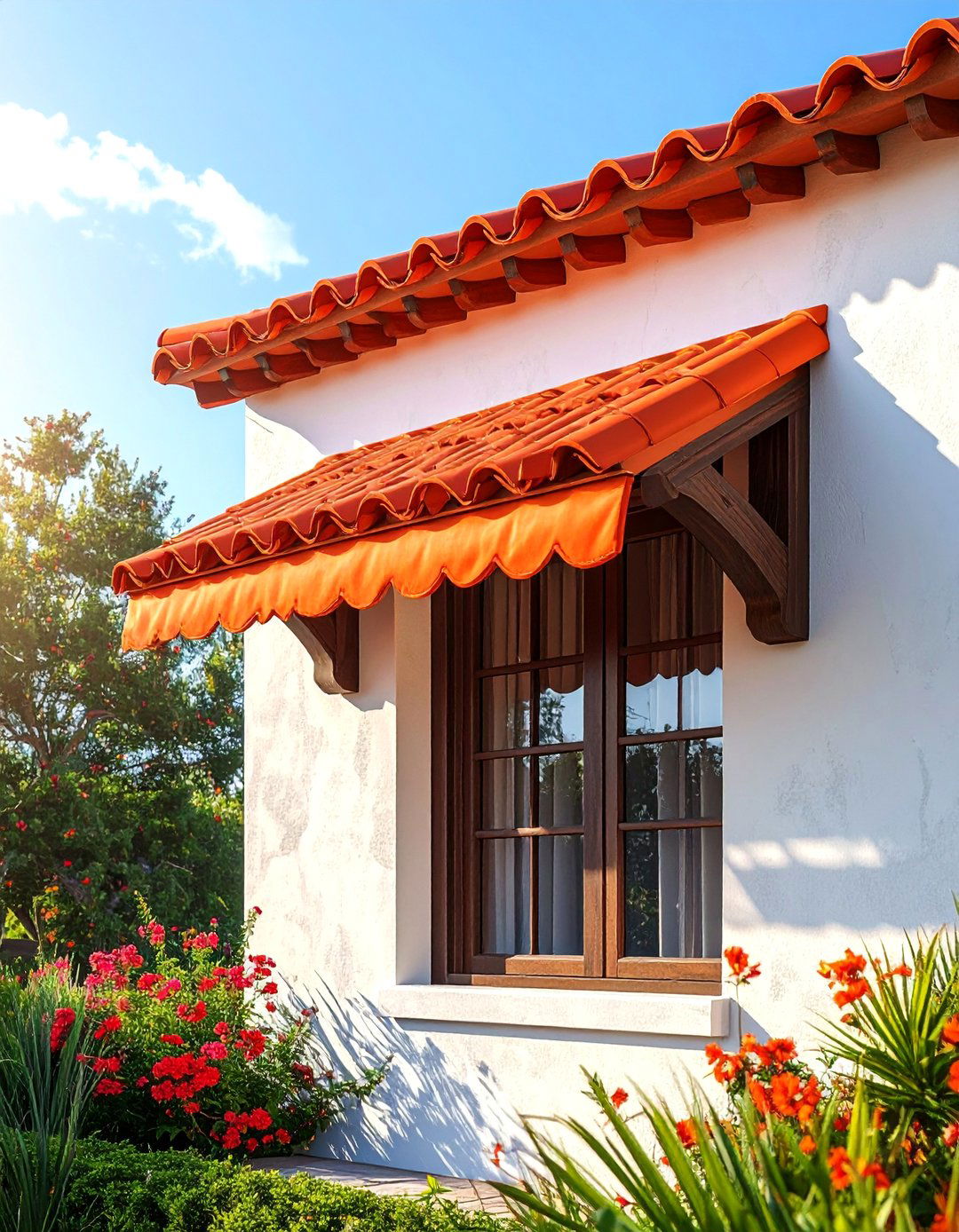 Spanish Style Home with a Red Tiled Awning - 40 Spanish Style Home Exterior Ideas for Timeless Charm