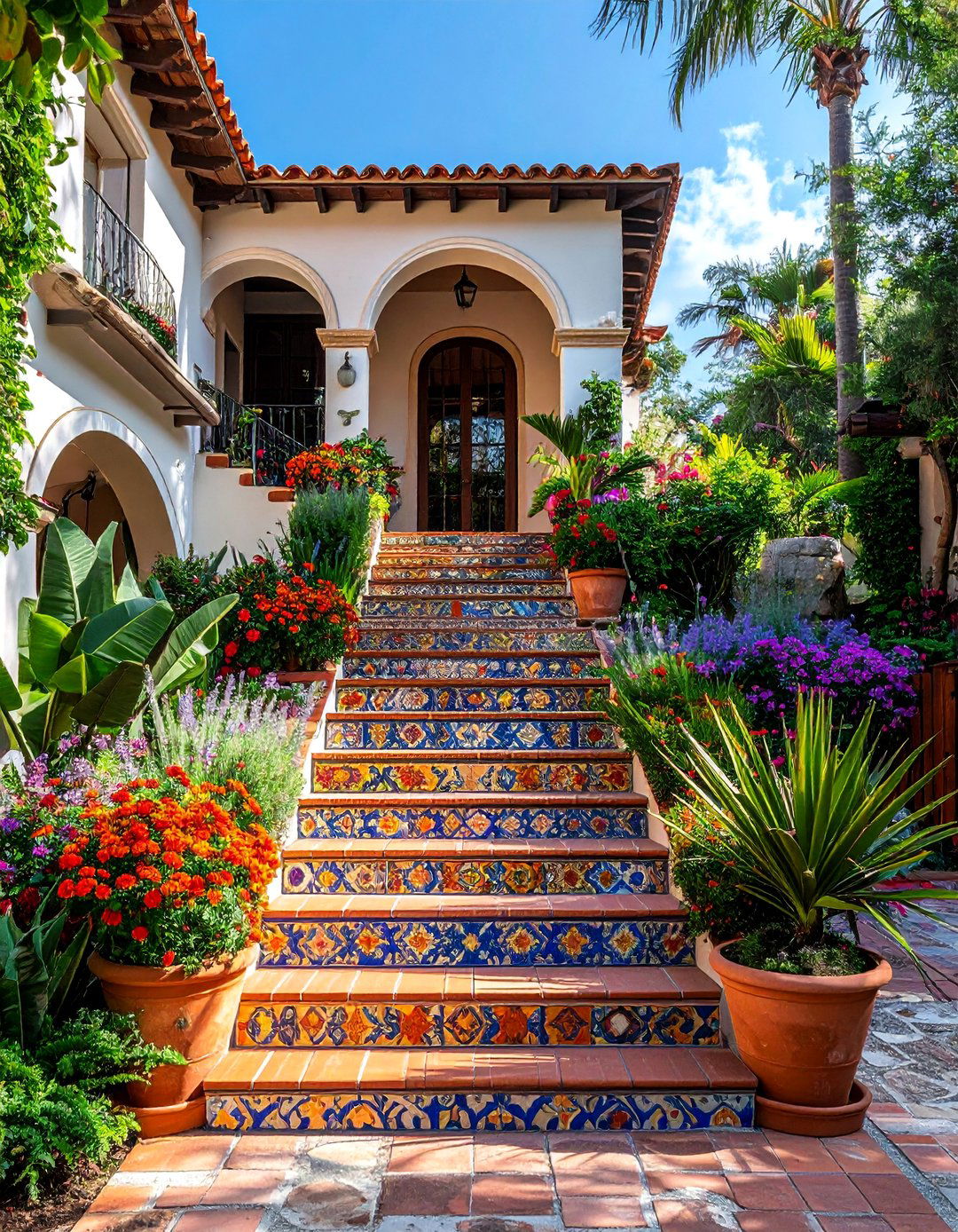 Spanish Style Home with a Tiled Staircase - 40 Spanish Style Home Exterior Ideas for Timeless Charm