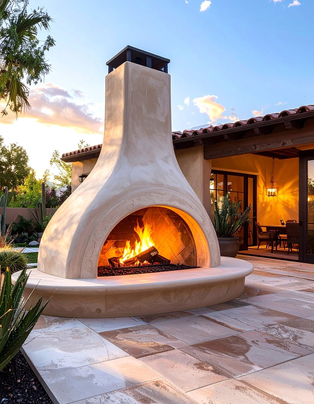 Spanish Style Home with an Exterior Kiva Fireplace - 40 Spanish Style Home Exterior Ideas for Timeless Charm