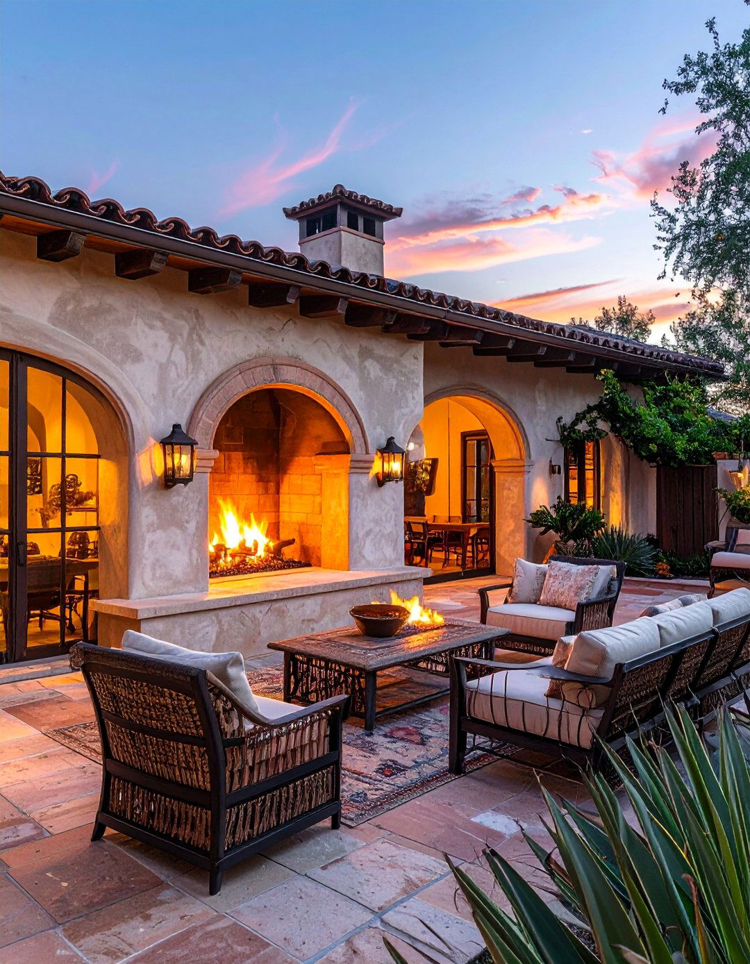Spanish Style Home with an Outdoor Fireplace - 40 Spanish Style Home Exterior Ideas for Timeless Charm