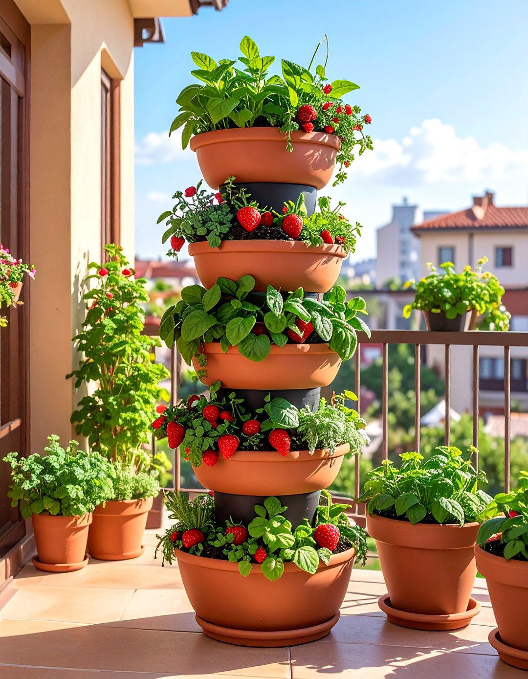 Stackable Pot Tower Balcony Herb Garden - 20 Balcony Herb Garden Ideas for Fresh Flavors at Home