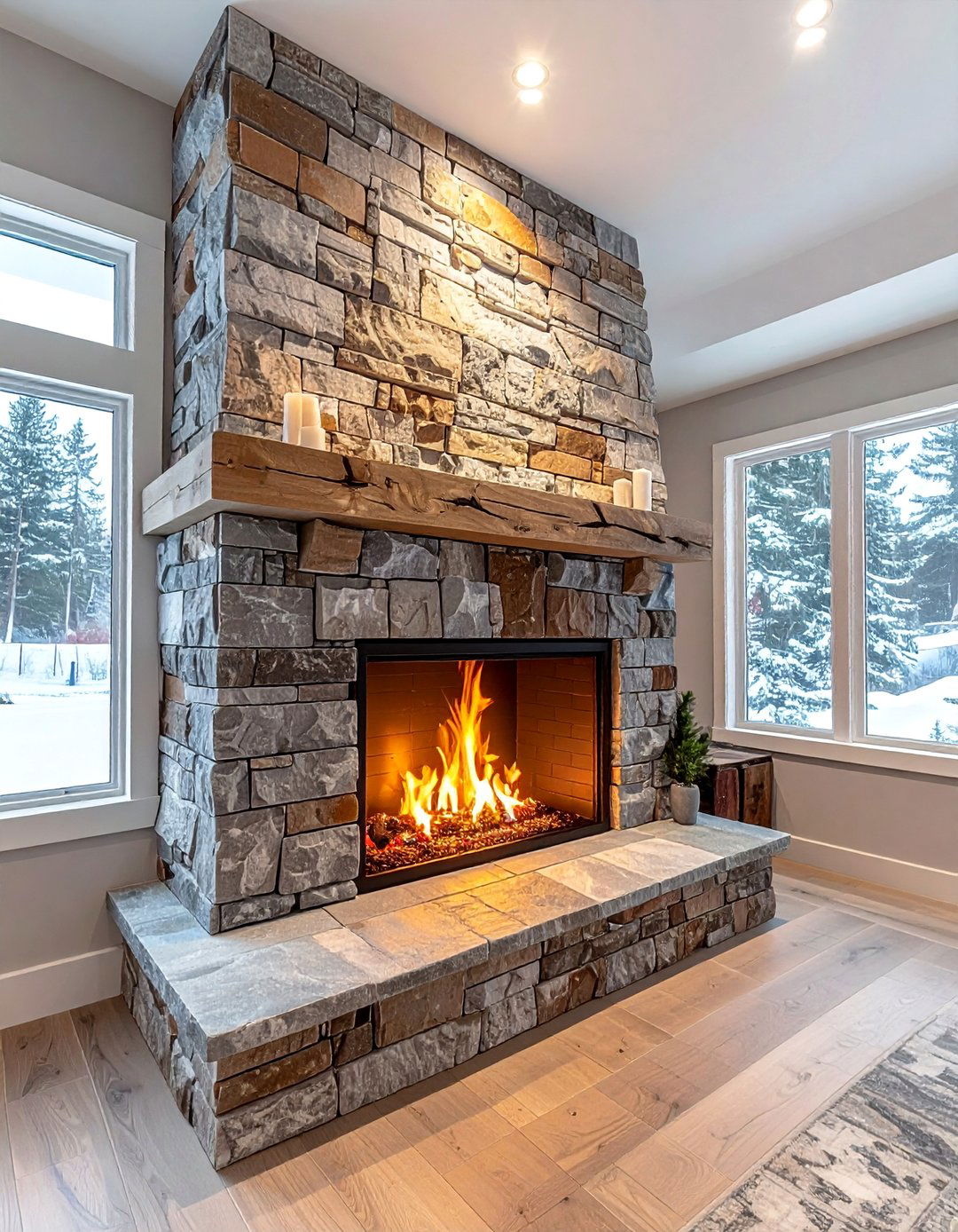 Stacked Stone Fireplace Surround for an Electric Insert - 25 Stunning Stacked Stone Fireplace Design Ideas