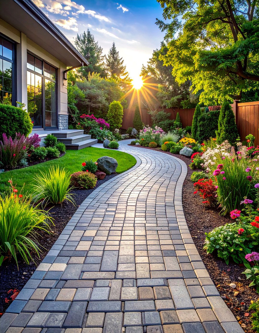 Stamped Concrete Patio and Walkway Combination - 40 Stamped Concrete Patio Ideas for Stylish Outdoor Spaces
