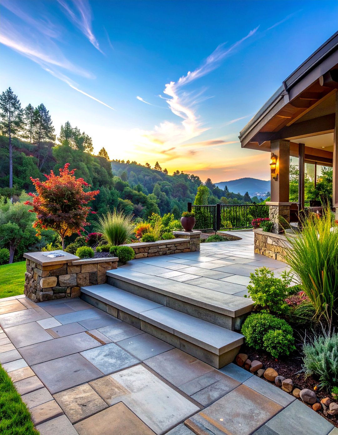 Stamped Concrete Patio for a Sloped Yard - 40 Stamped Concrete Patio Ideas for Stylish Outdoor Spaces