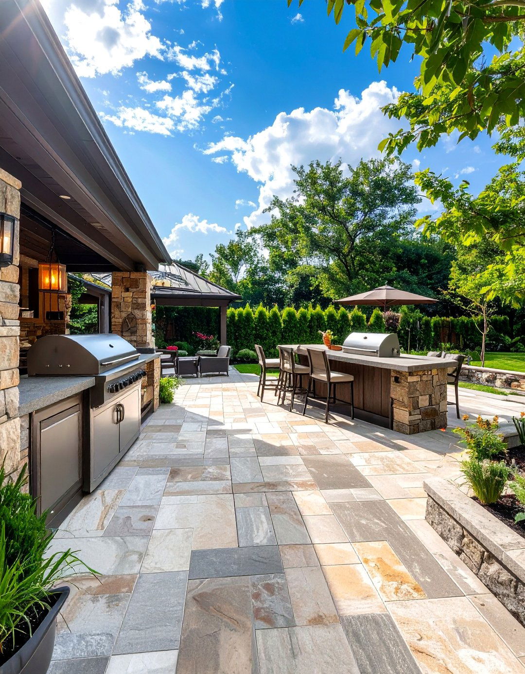 Stamped Concrete Patio with Outdoor Kitchen - 40 Stamped Concrete Patio Ideas for Stylish Outdoor Spaces