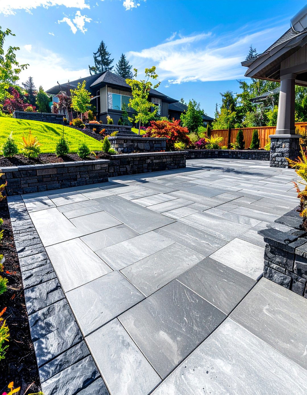 Stamped Concrete Patio with a Contrasting Border - 40 Stamped Concrete Patio Ideas for Stylish Outdoor Spaces