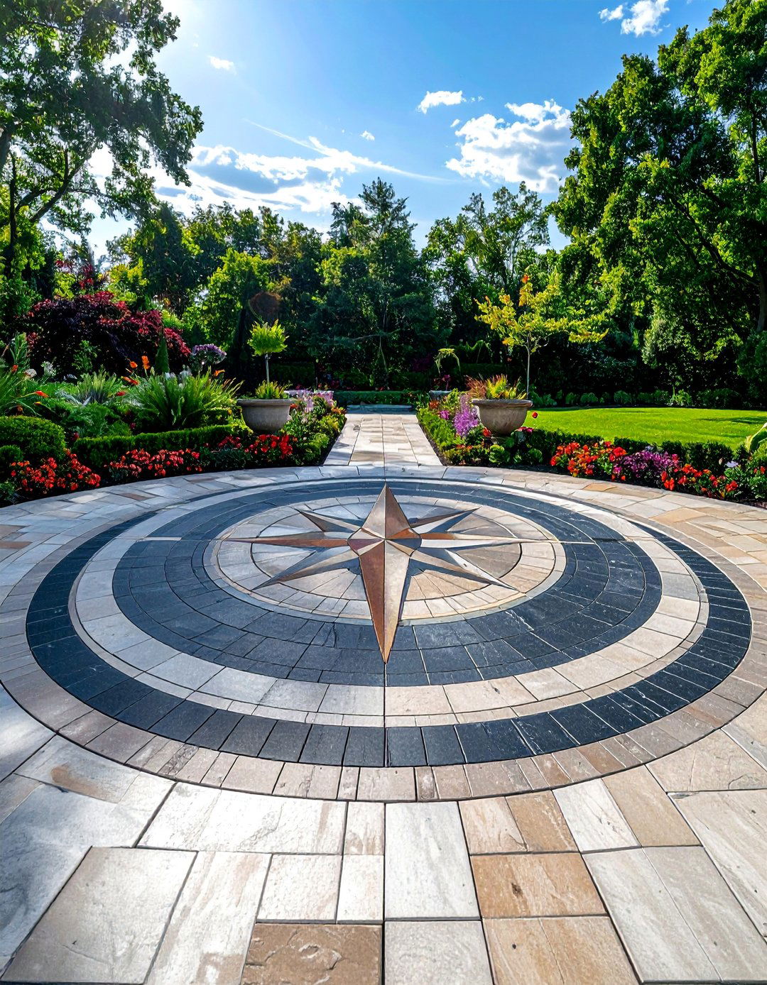 Stamped Concrete Patio with a Medallion Insert - 40 Stamped Concrete Patio Ideas for Stylish Outdoor Spaces