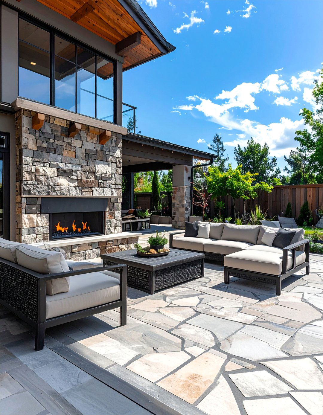 Stamped Concrete Patio with an Outdoor Fireplace - 40 Stamped Concrete Patio Ideas for Stylish Outdoor Spaces