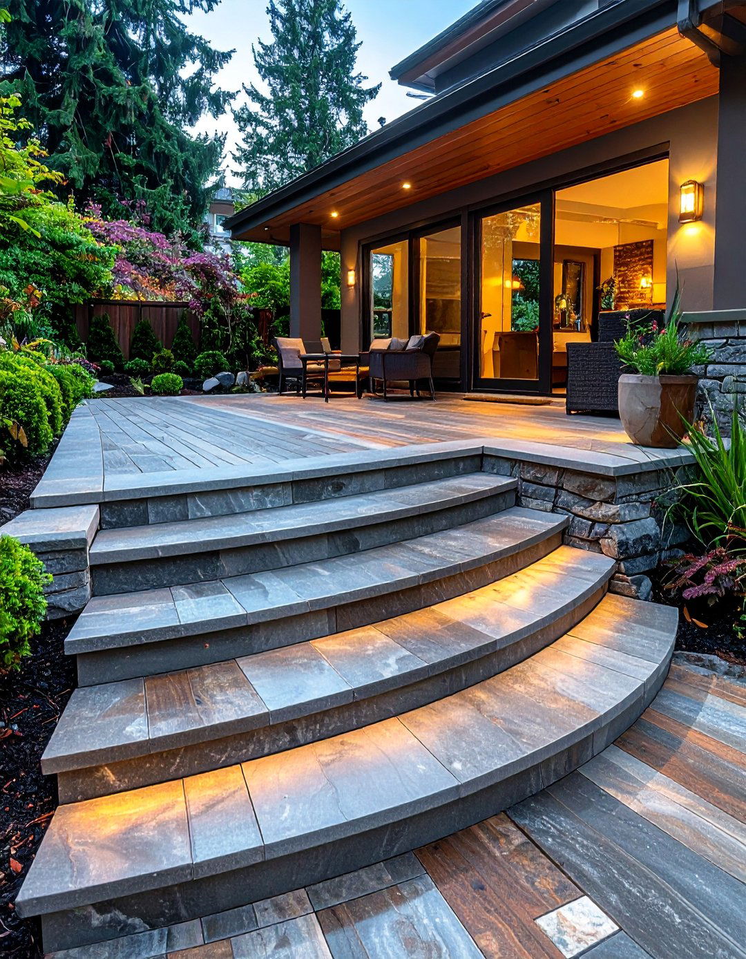 Stamped Concrete Steps for Patio Access - 40 Stamped Concrete Patio Ideas for Stylish Outdoor Spaces