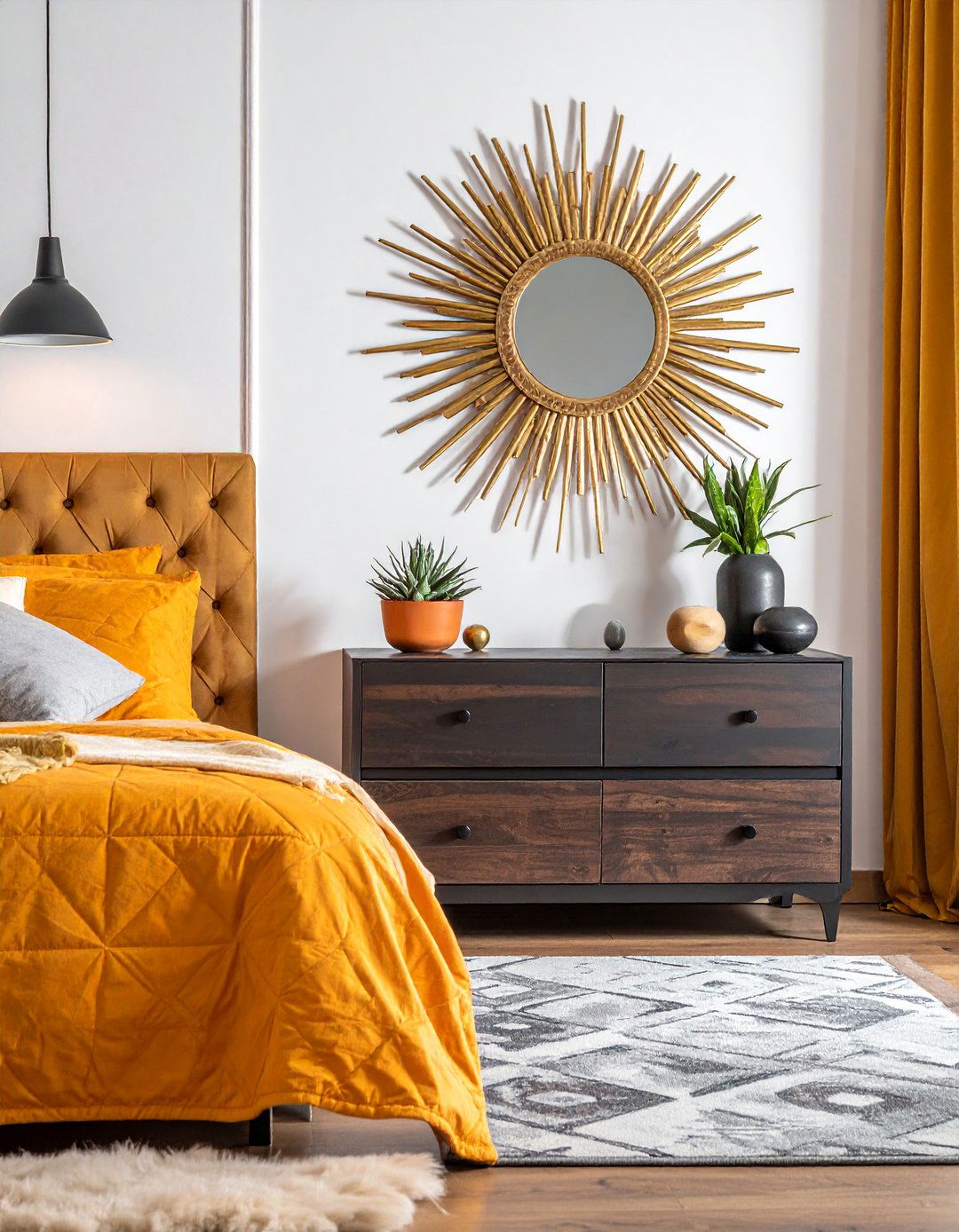 Starburst Metal Mirror Drama - 20 Mirror Over Dresser Ideas to Elevate Your Bedroom