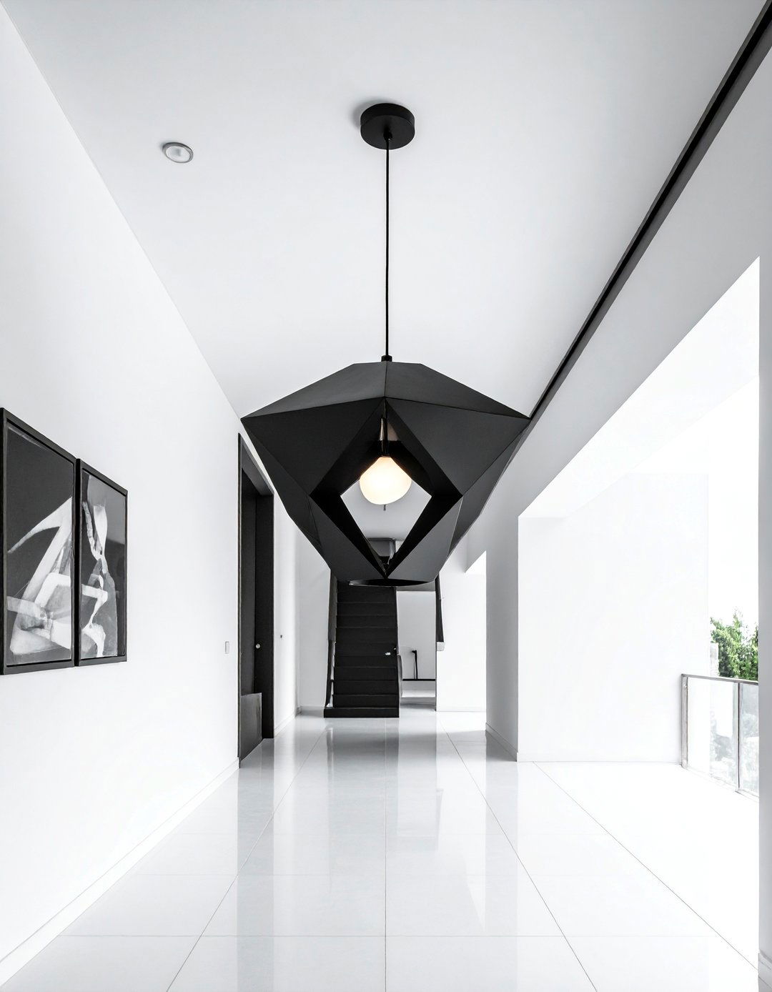 Statement Black Pendant Lighting Fixture - 20 Black and White Hallway Ideas for a Modern Look