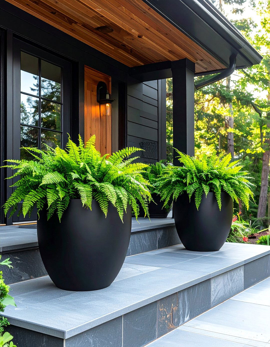 Statement Black Porch Planters - 15 Black Porch Ideas to Elevate Your Outdoor Space