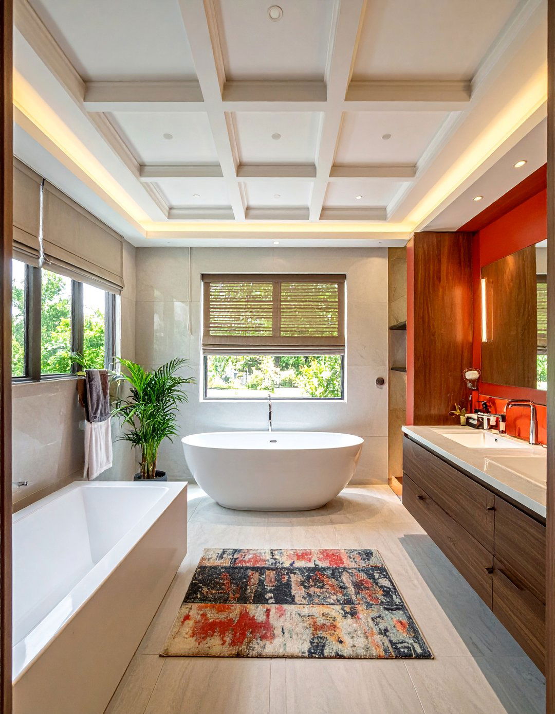 Statement Ceiling Treatments - 30 Open Concept Bathroom Ideas for Modern Homes
