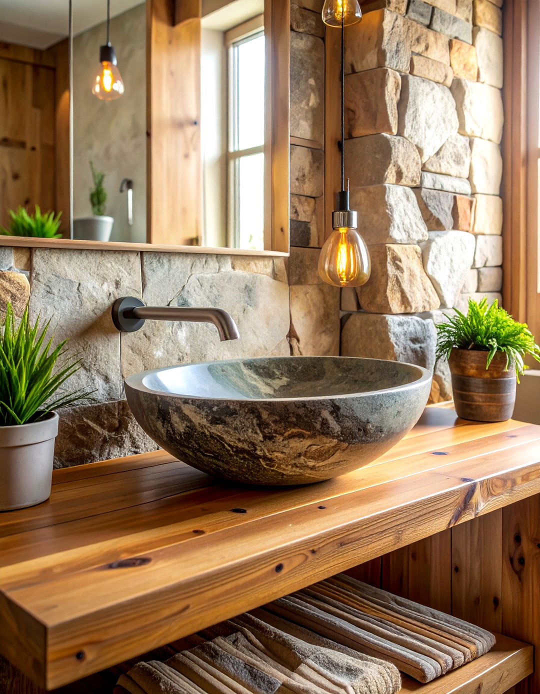 Stone Vessel Sink Rustic Bathroom Vanity - 15 Rustic Bathroom Vanity Ideas for a Charming Retreat