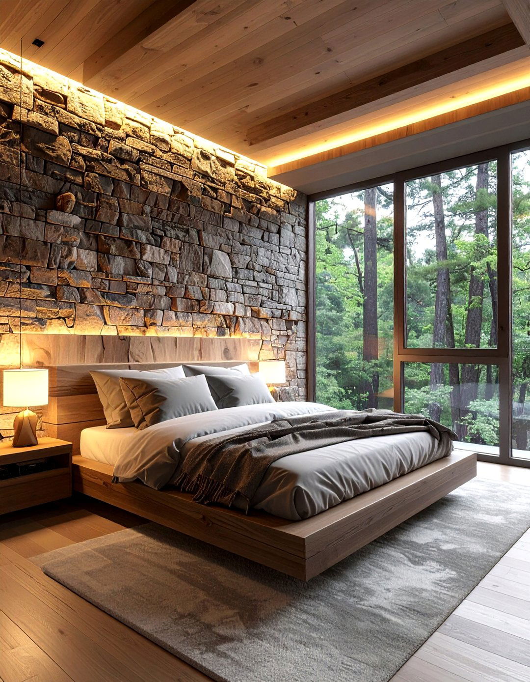 Stone or Pebble Accent Features - 20 Forest-Themed Bedroom Ideas for a Nature-Inspired Retreat