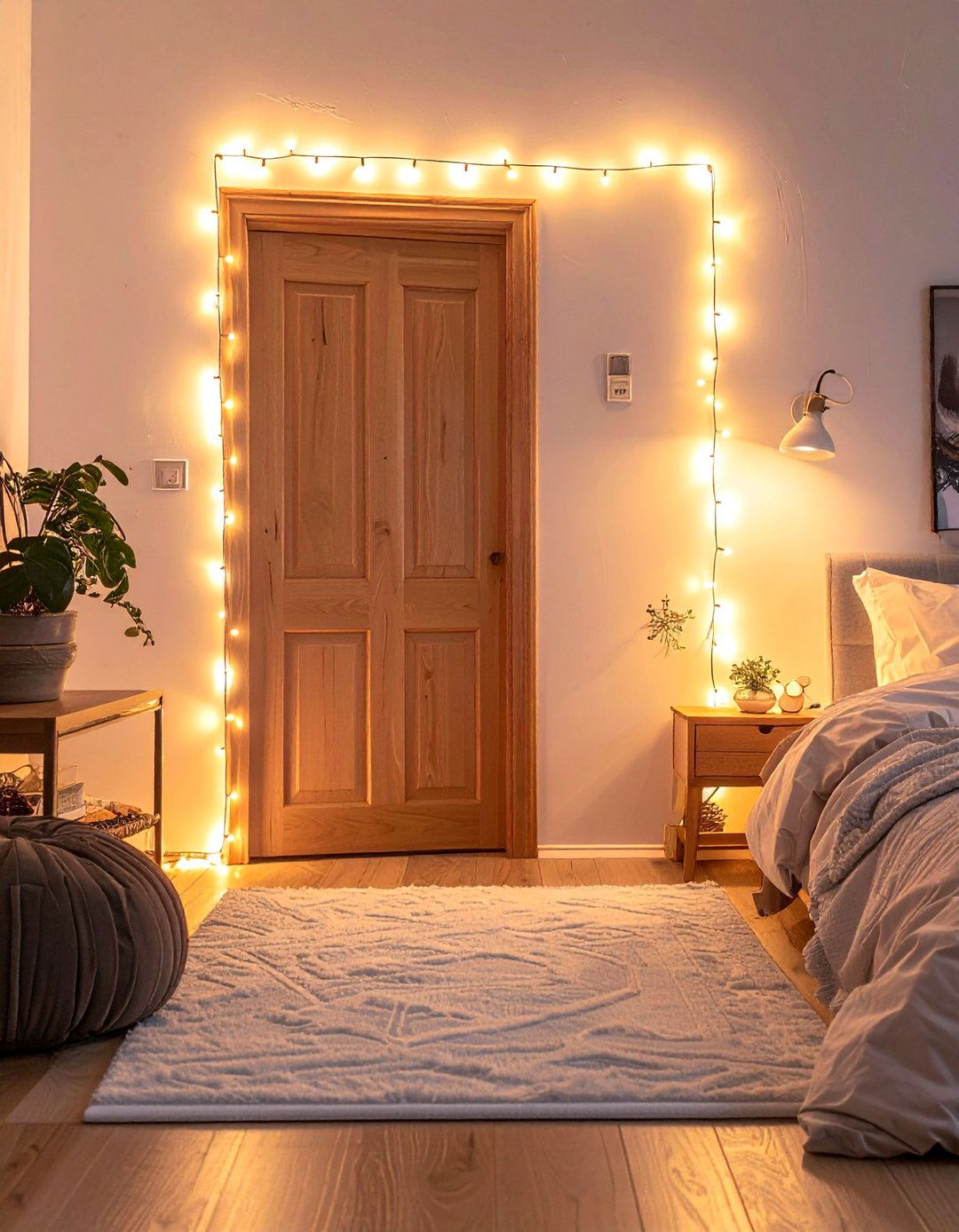 String Light Border Magic - 25 Bedroom Door Decorating Ideas to Add Personality