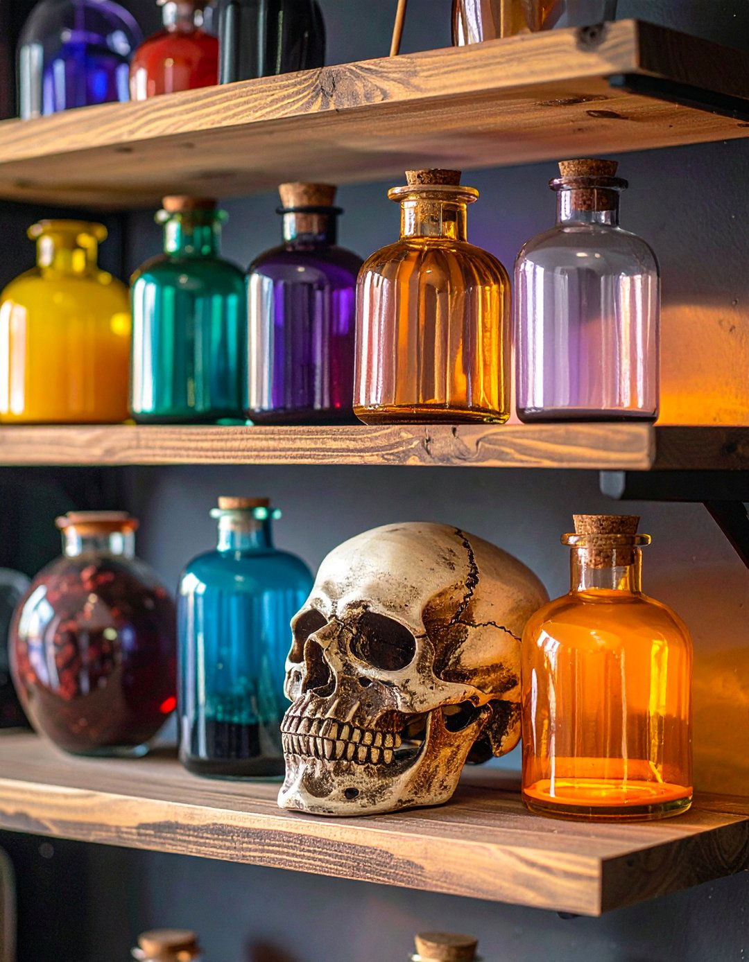 Styling with Apothecary Jars and Curiosities - 20 Dark Academia Home Office Ideas for a Moody Vibe