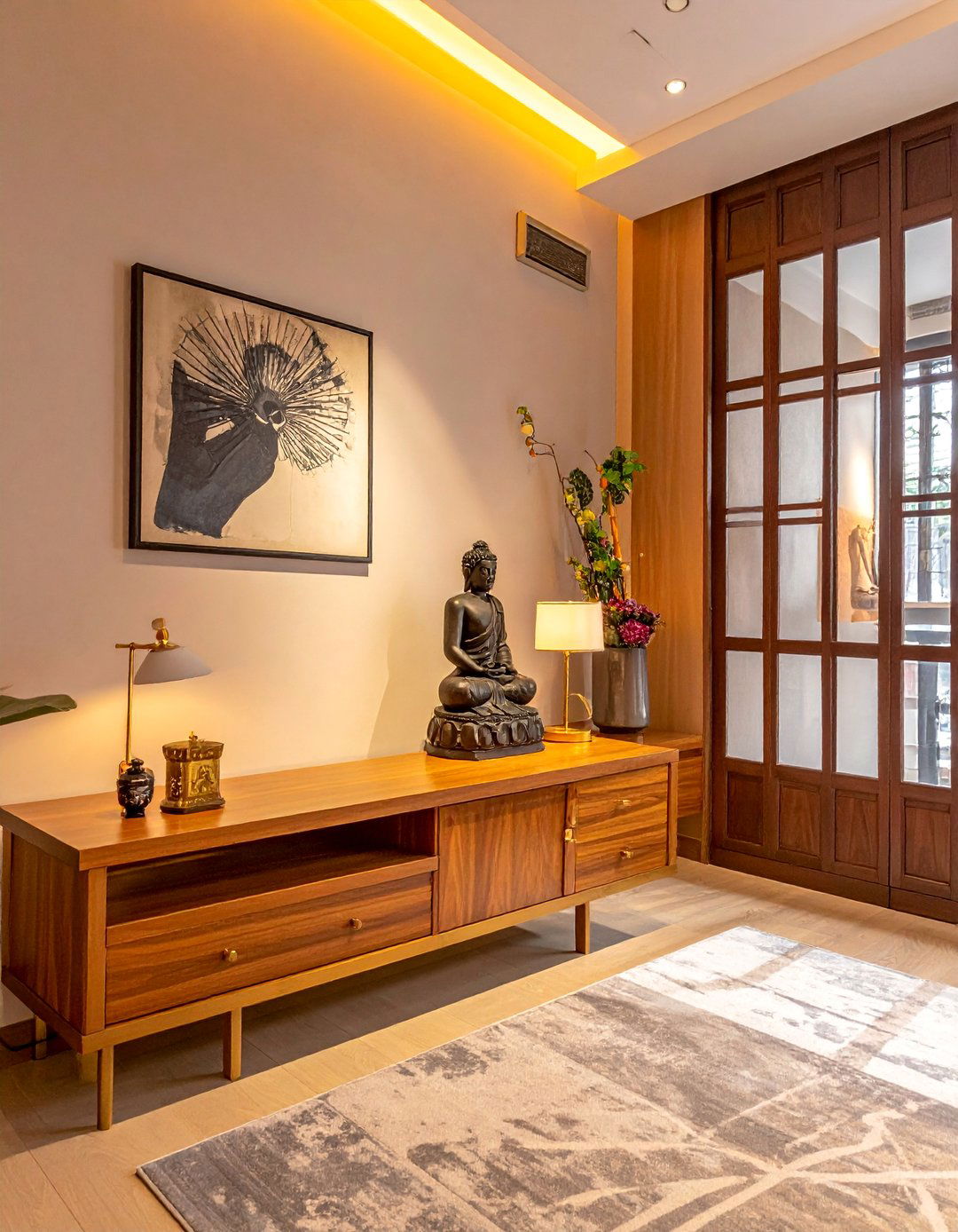 Subtle Metallic Accents - 25 Asian Living Room Ideas for a Zen-Inspired Space